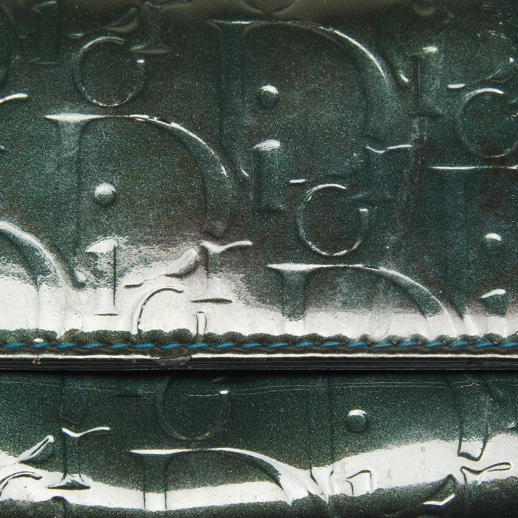 Dior Green Oblique Embossed  Leather Continental Flap Wallet