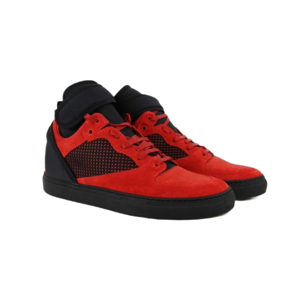 Balenciaga Men's High Top Black / Red Suede Leather Sneakers