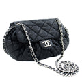 CHANEL Chain Around Shoulder Bag Crossbody Black Calfskin Leather j91