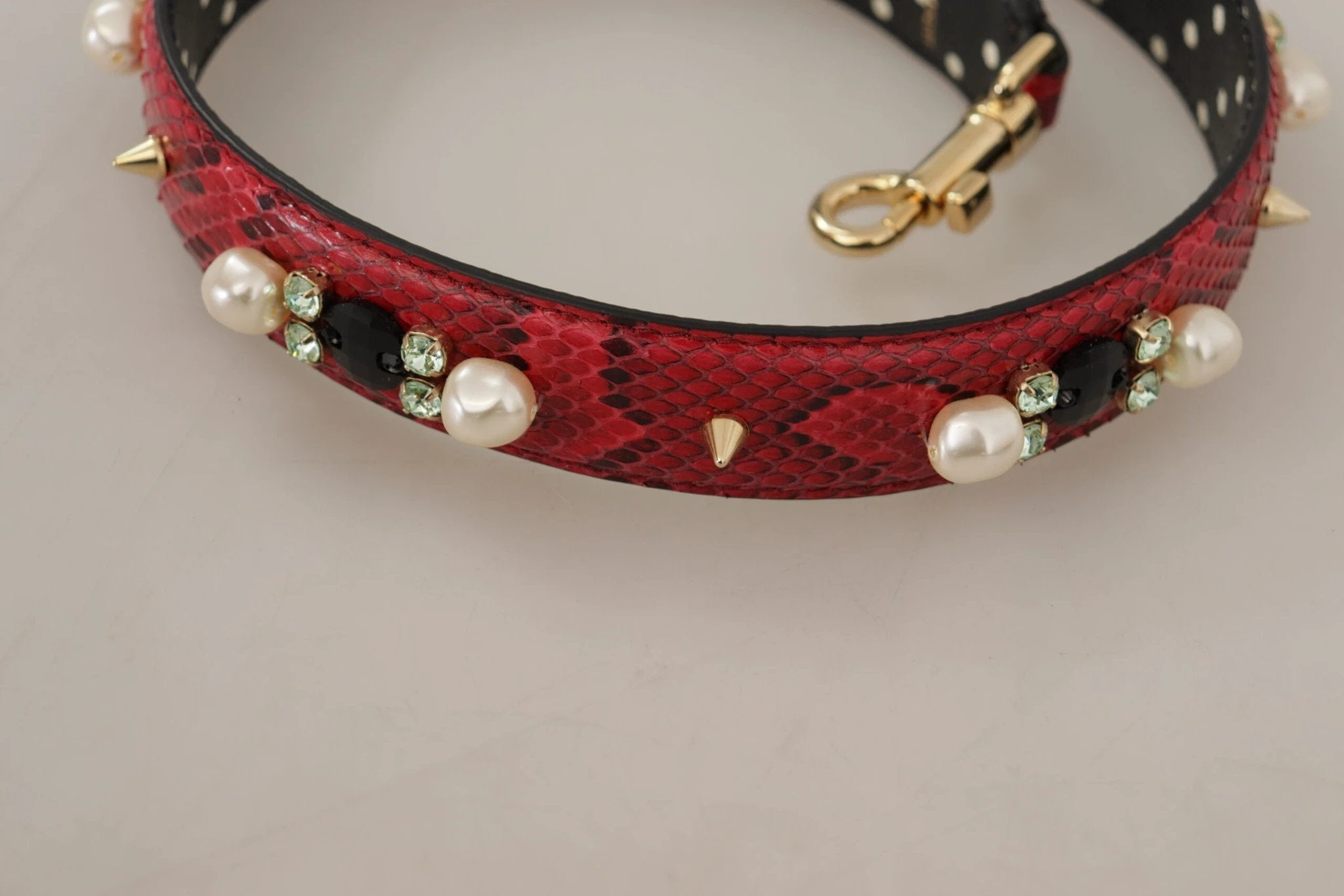 Dolce & Gabbana Red Python Leather Crystals Reversible Shoulder Strap
