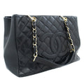 CHANEL Caviar GST 13" Grand Shopping Tote Chain Shoulder Bag Black j25