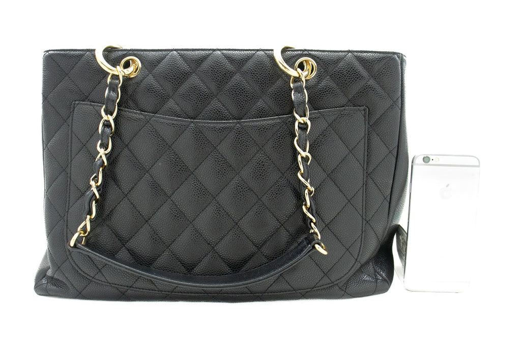 CHANEL Caviar GST 13" Grand Shopping Tote Chain Shoulder Bag Black j25