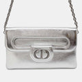 Silver Leather Diordouble Clutch Bag