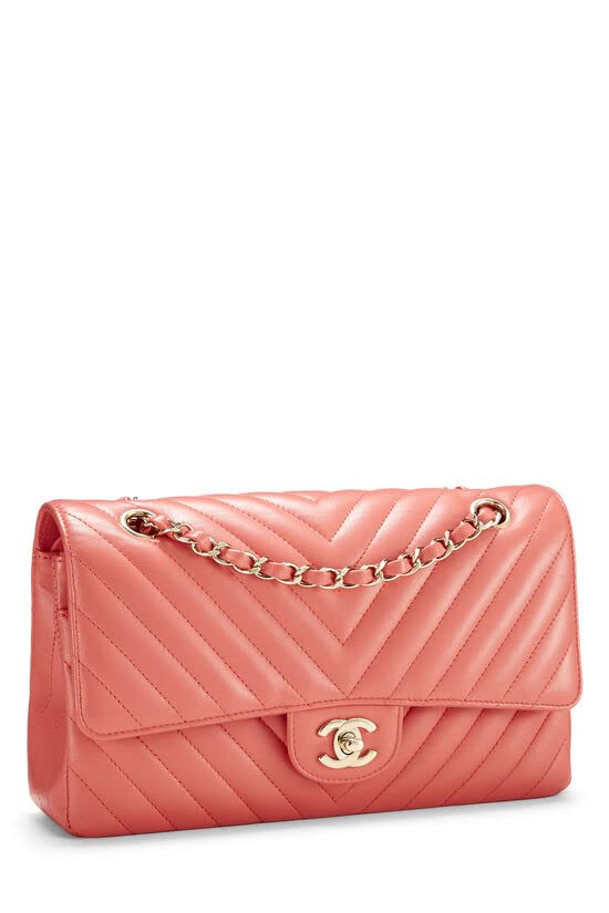 CHANEL,  Pink Chevron Lambskin Classic Double Flap Medium, Pink