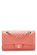 CHANEL,  Pink Chevron Lambskin Classic Double Flap Medium, Pink