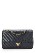 CHANEL,  Black Chevron Lambskin Classic Double Flap Medium, Black