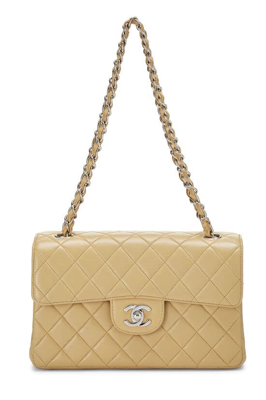 CHANEL,  Beige Quilted Lambskin Double Sided Classic Flap Small, Beige