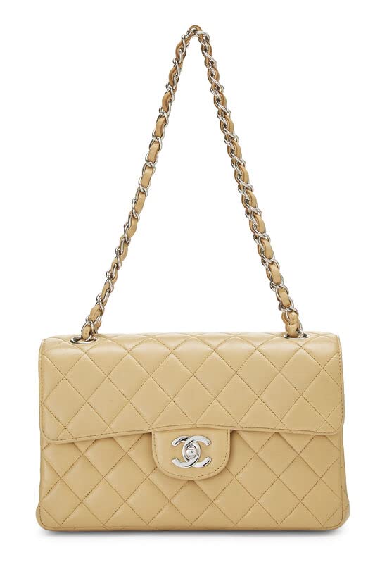 CHANEL,  Beige Quilted Lambskin Double Sided Classic Flap Small, Beige
