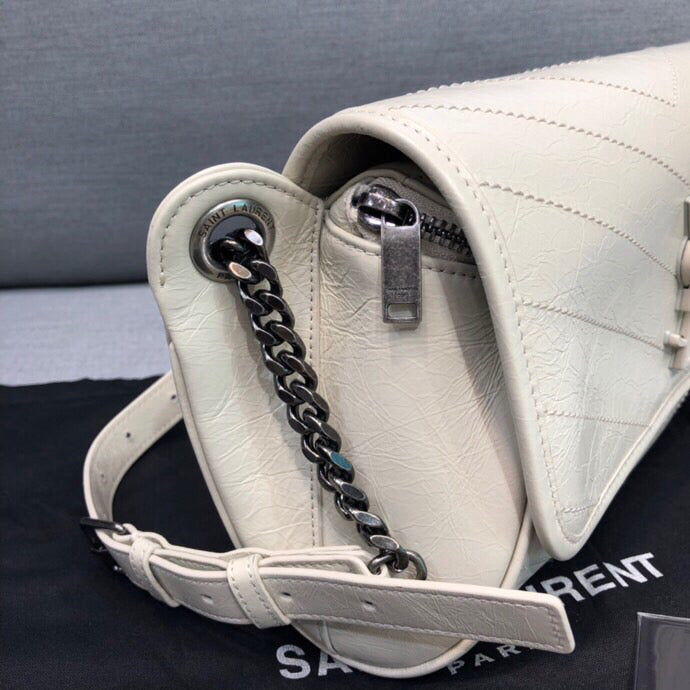 Saint Laurent Niki MeDiorum Crinkled Shoulder Bag White For Women 11in/28cm YSL