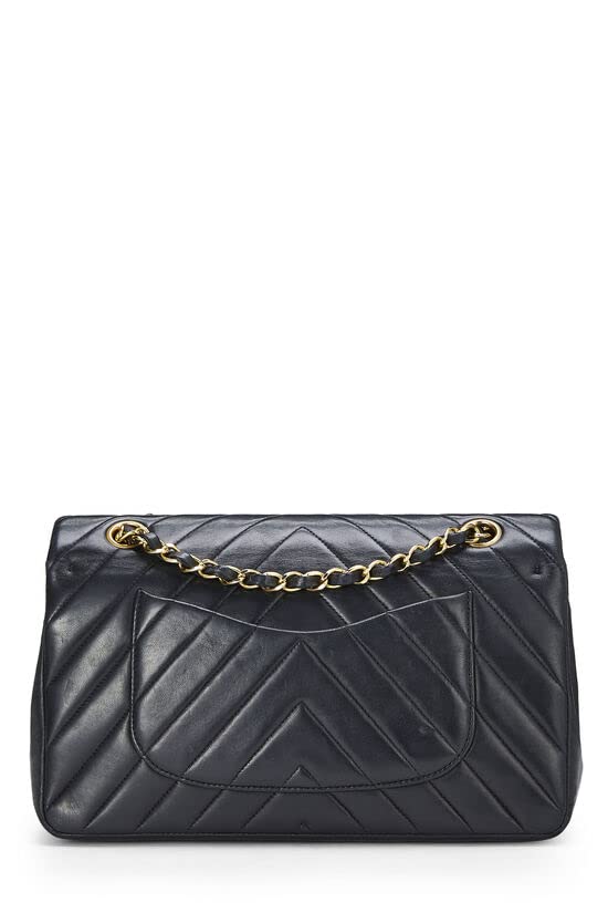 CHANEL,  Black Chevron Lambskin Classic Double Flap Medium, Black