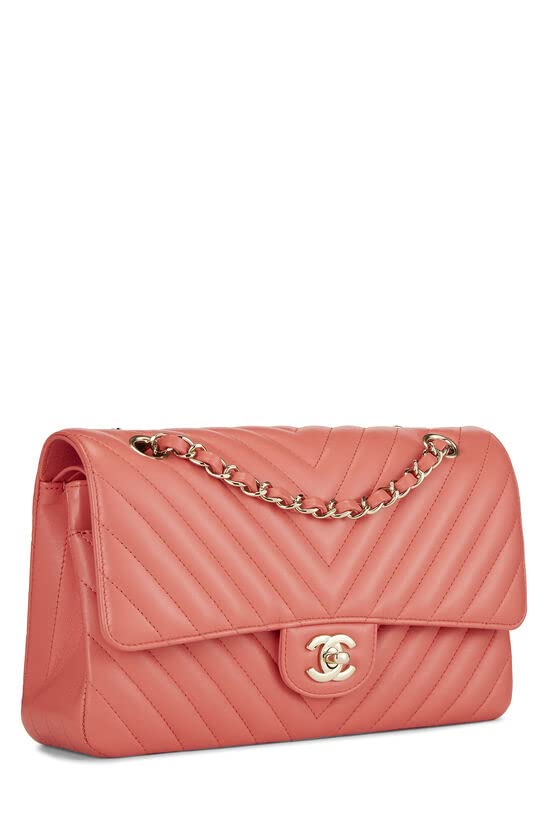 CHANEL,  Pink Chevron Lambskin Classic Double Flap Medium, Pink