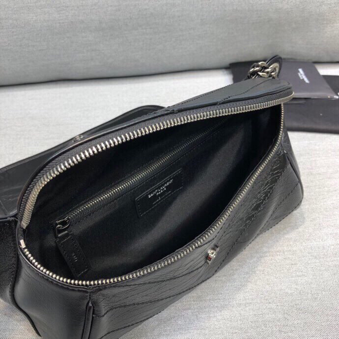 Saint Laurent Niki MeDiorum Crinkled Shoulder Bag Black For Women 11in/28cm YSL