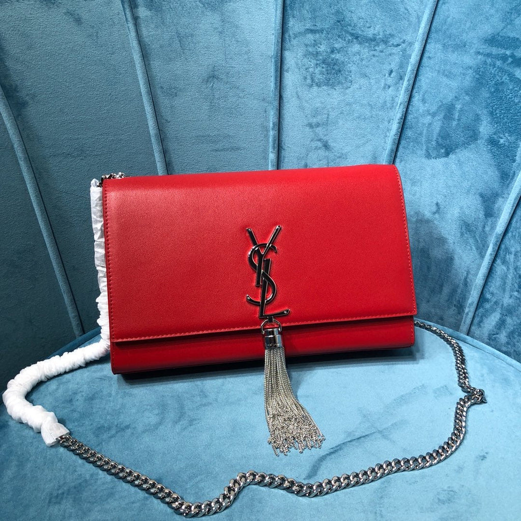 Top Quality Kate MeTop Qualityum Chain Bag With Tassel In Grain De Poudre Red For Women 9.4in/24cm YSL