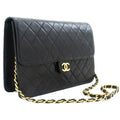 CHANEL Chain Shoulder Bag Clutch Black Quilted Flap Lambskin Purse k13