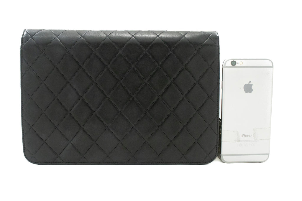 CHANEL Chain Shoulder Bag Clutch Black Quilted Flap Lambskin Purse k13