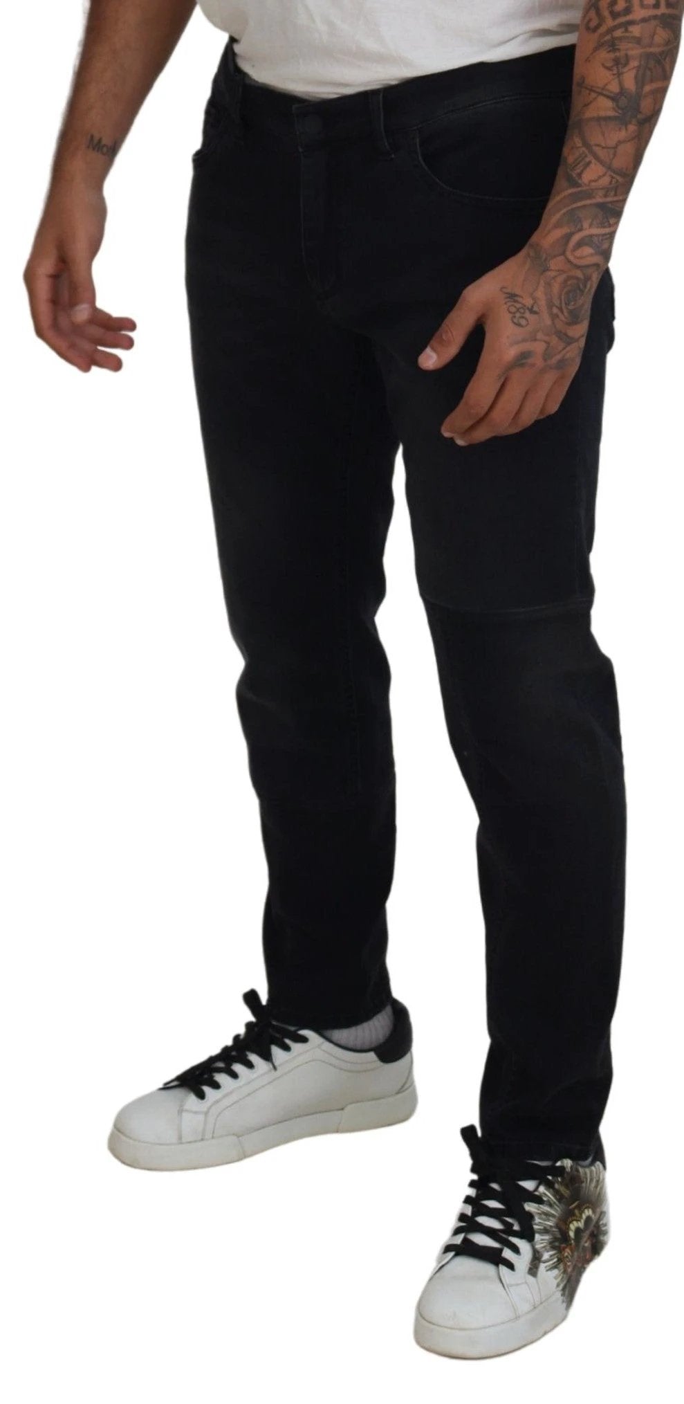 Dolce & Gabbana Black Angel Embroidery Skinny Denim Jeans