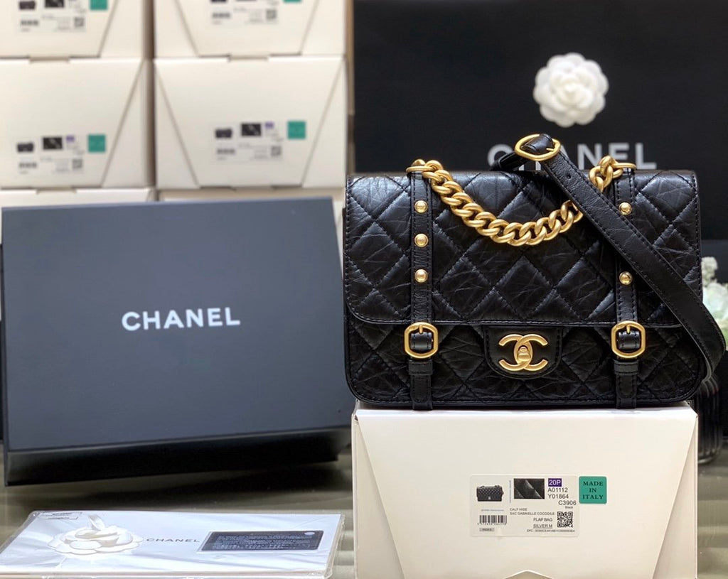 Chanel Co Co Shoulder Bag Gold Chain Black 9.8in/25cm