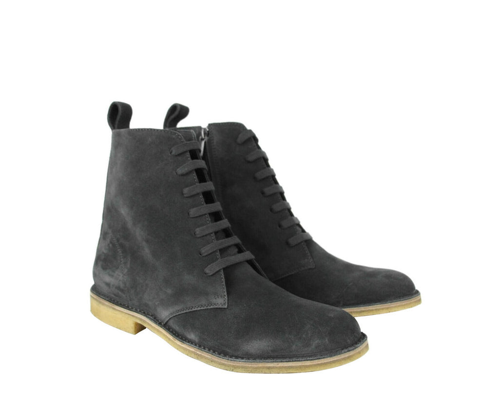 Bottega Veneta Men's Dark Gray Suede Side Zipper Lace-Up Boot 427383 2015