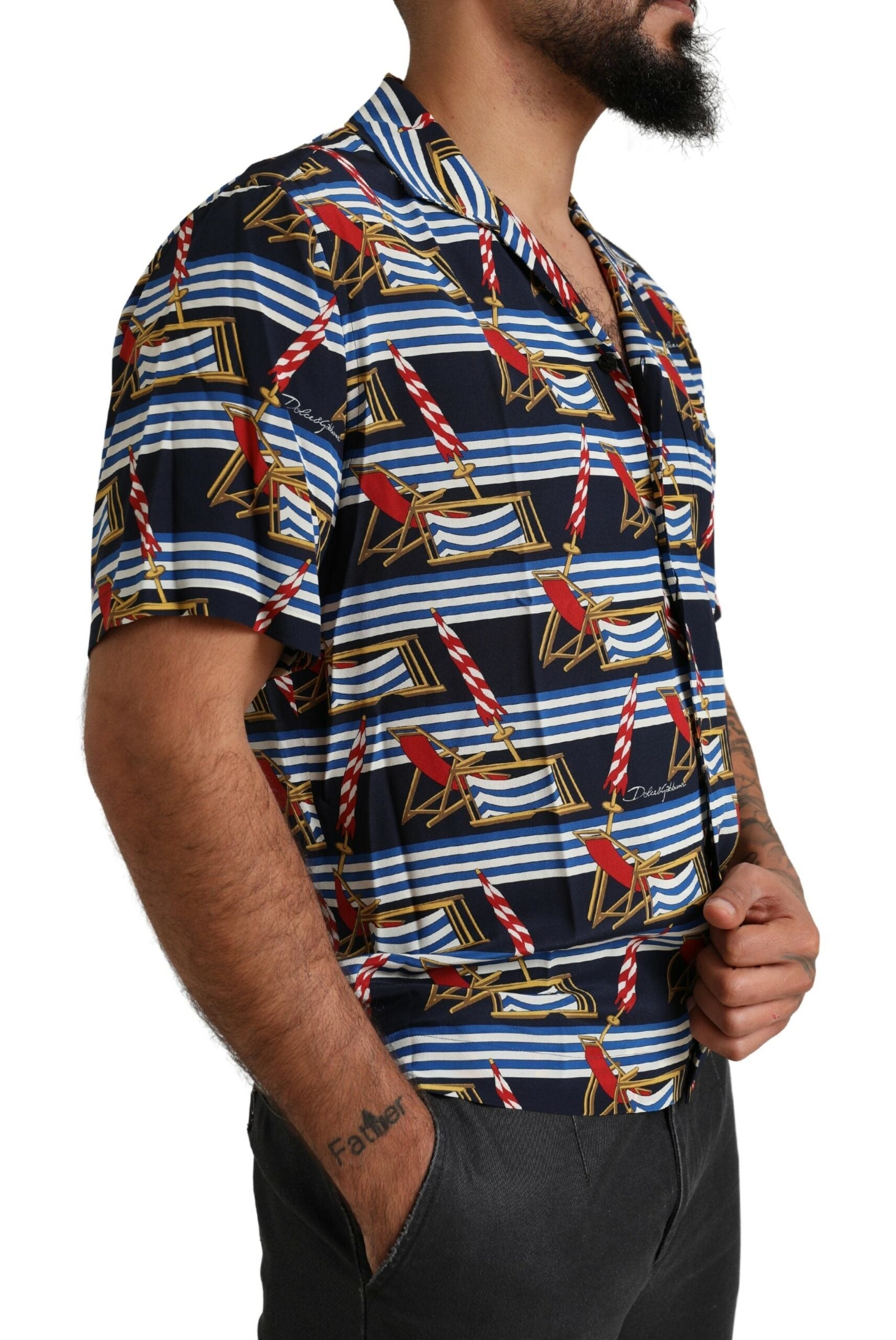 Dolce & Gabbana Multicolor Beach Chair Short Sleeves Shirt