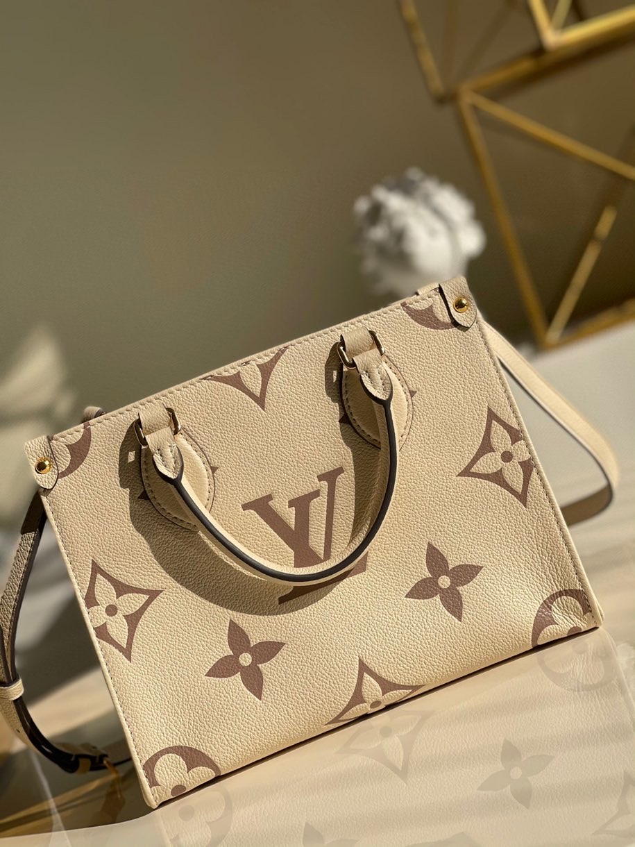 Louis Vuitton Onthego PM Monogram Empreinte Tourterelle Grey/Beige For Women,  Shoulder And Crossbody Bags 9.8in/25cm Louis Vuitton M45654