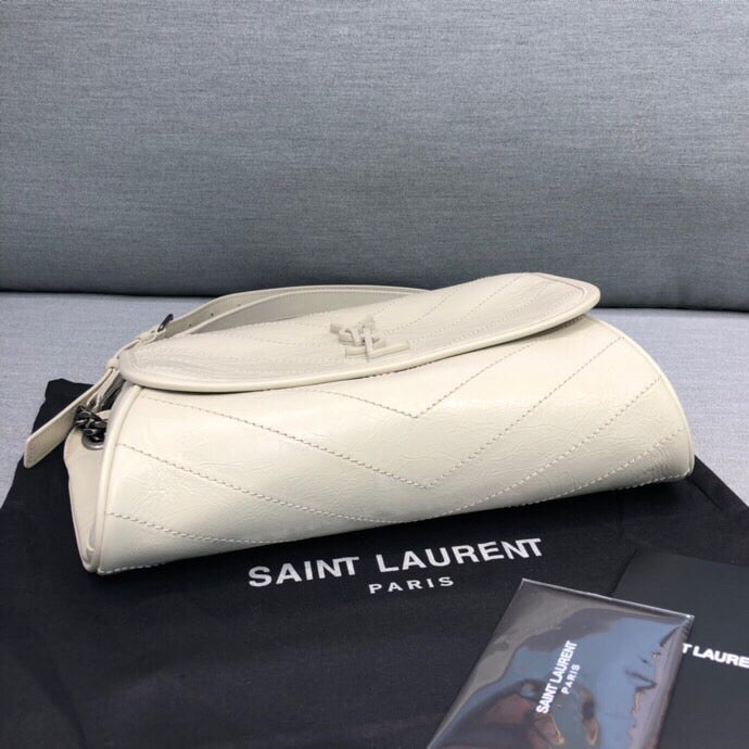 Niki MeGLAMIum Crinkled Shoulder Bag White For Women 11in/28cm YSL
