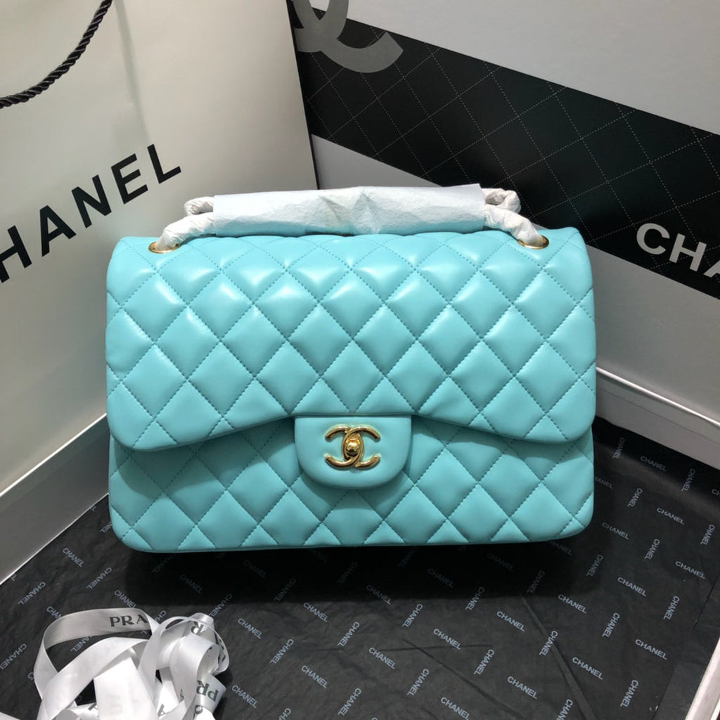 ChanelLarge Classic Handbag Gold Hardware Blue For Women, Women’s Handbags, Shoulder Bags 11.8in/30cm