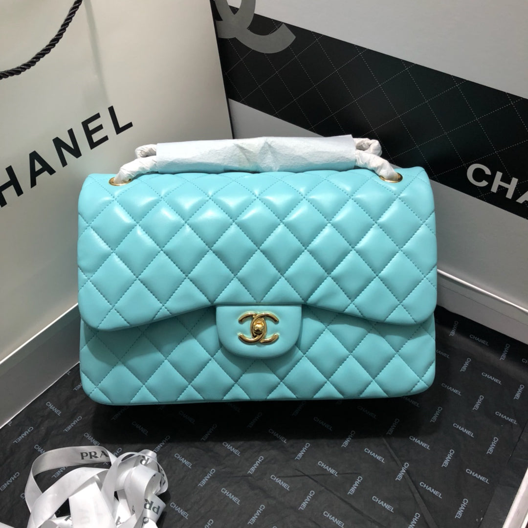 ChanelLarge Classic Handbag Gold Hardware Blue For Women, Women’s Handbags, Shoulder Bags 11.8in/30cm