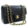 CHANEL Classic Double Flap 9" Chain Shoulder Bag Black Lambskin k10