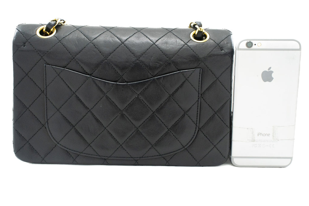 CHANEL Classic Double Flap 9" Chain Shoulder Bag Black Lambskin k10