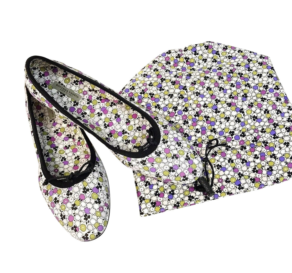 Bottega Veneta Women's Floral Green / Purple / Black Leather Ballet Flats (38.5 EU / 8.5 US)