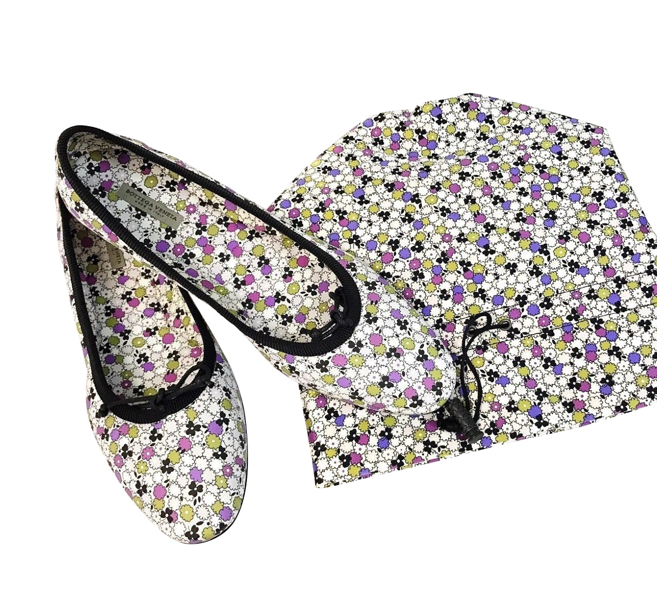Bottega Veneta Women's Floral Green / Purple / Black Leather Ballet Flats (38.5 EU / 8.5 US)