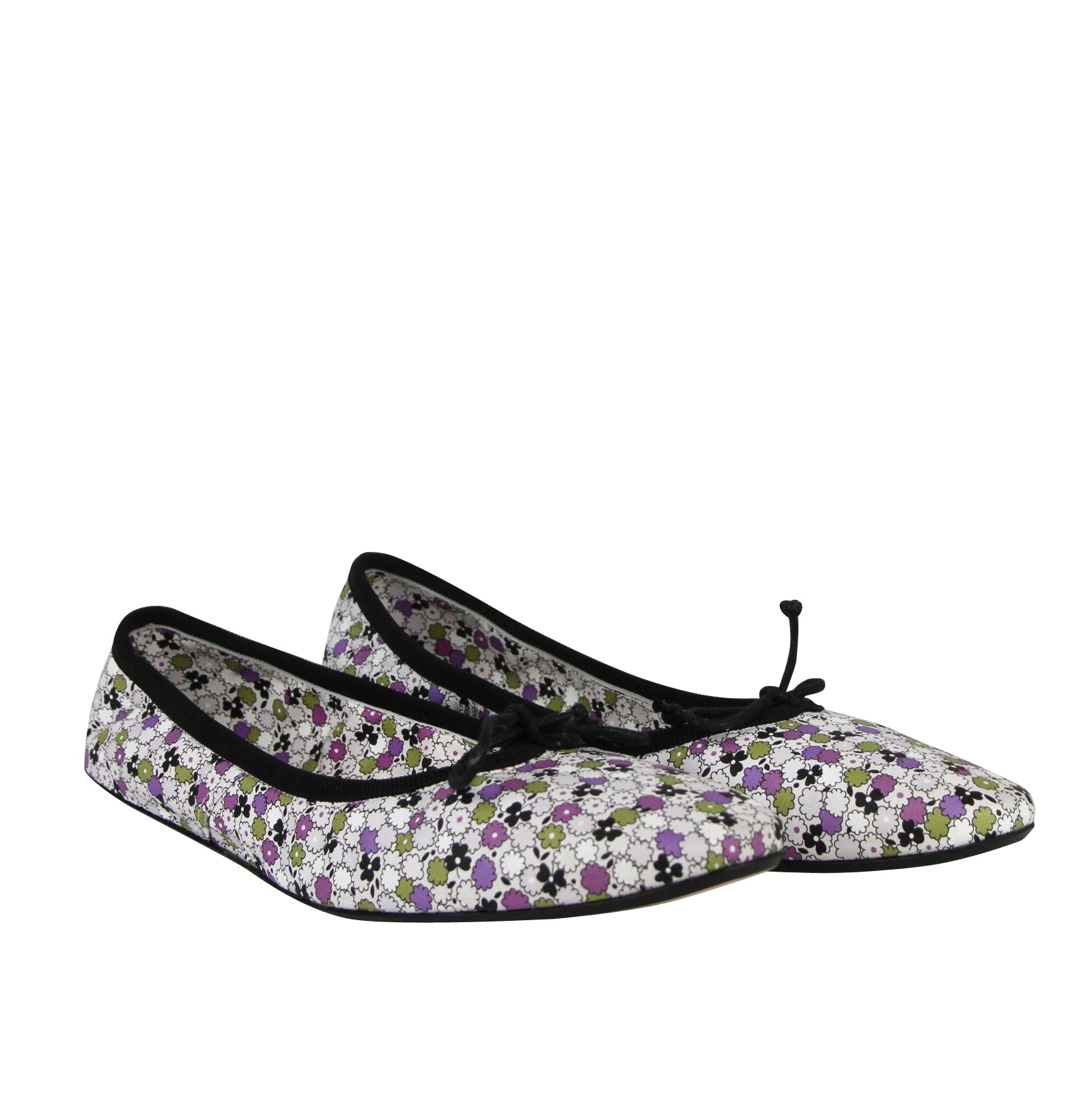 Bottega Veneta Women's Floral Green / Purple / Black Leather Ballet Flats (38.5 EU / 8.5 US)