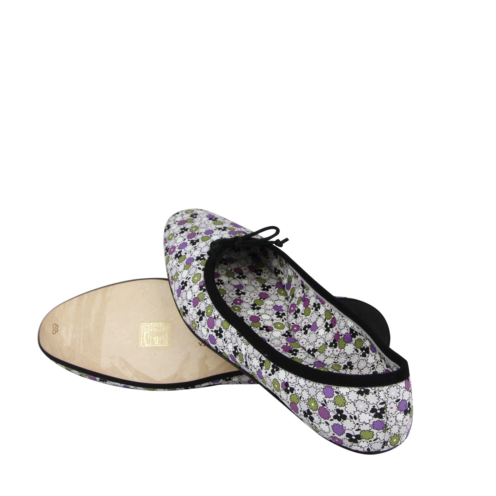 Bottega Veneta Women's Floral Green / Purple / Black Leather Ballet Flats (39 EU / 9 US)