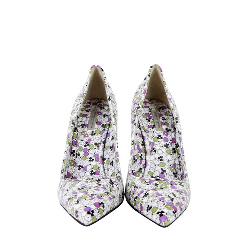 Bottega Veneta Women Green/Purple Floral Woven Leather Heels 430541 8404