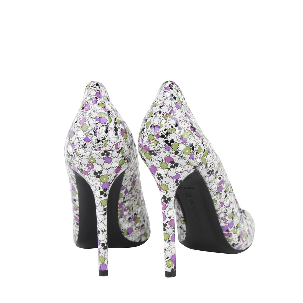 Bottega Veneta Women Green/Purple Floral Woven Leather Heels 430541 8404