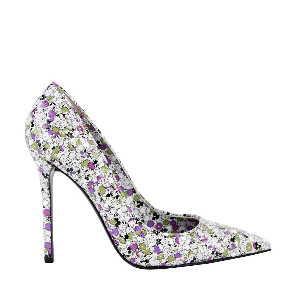 Bottega Veneta Women Green/Purple Floral Woven Leather Heels 430541 8404