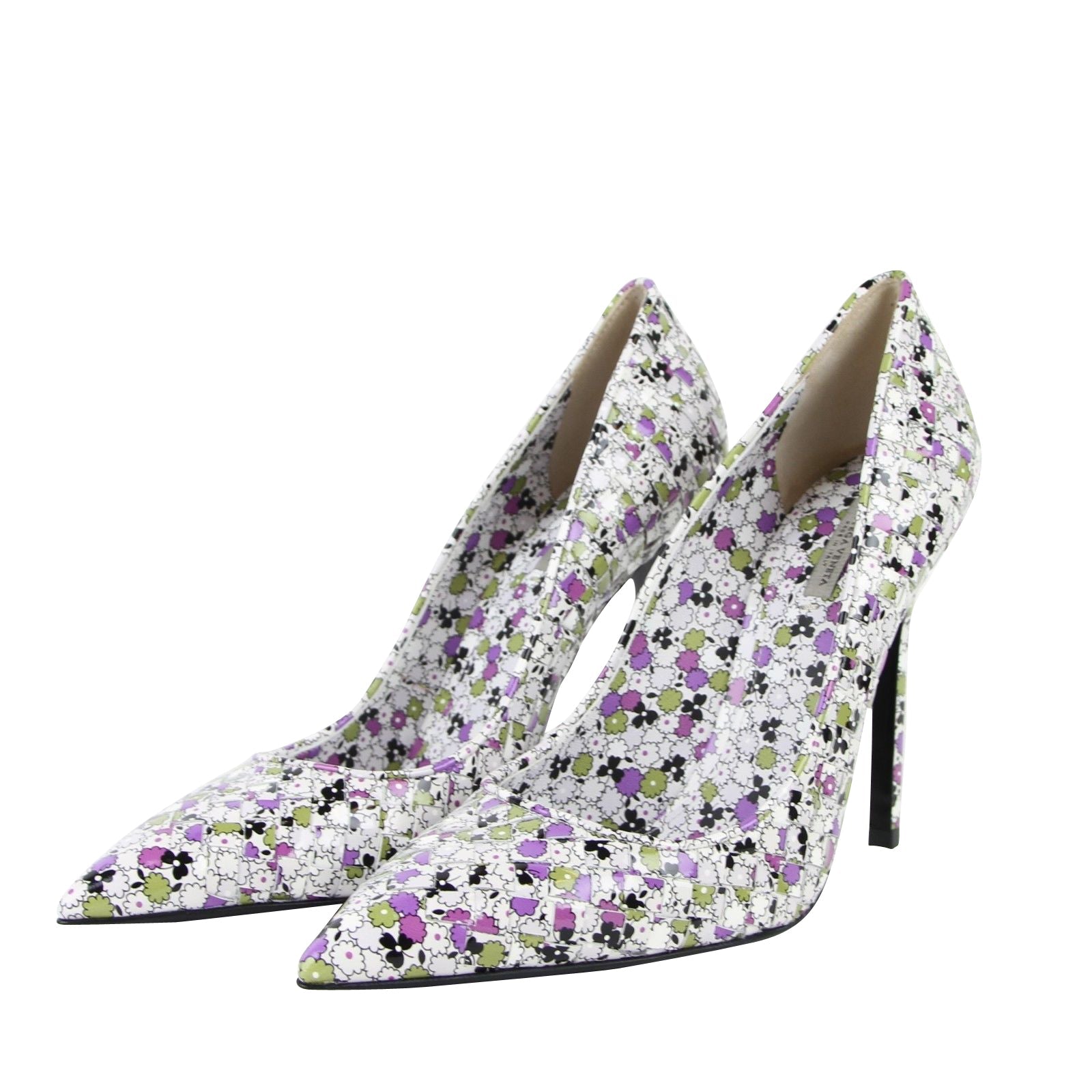 Bottega Veneta Women's Green / Purple Floral Woven Leather Heels 430541 8404