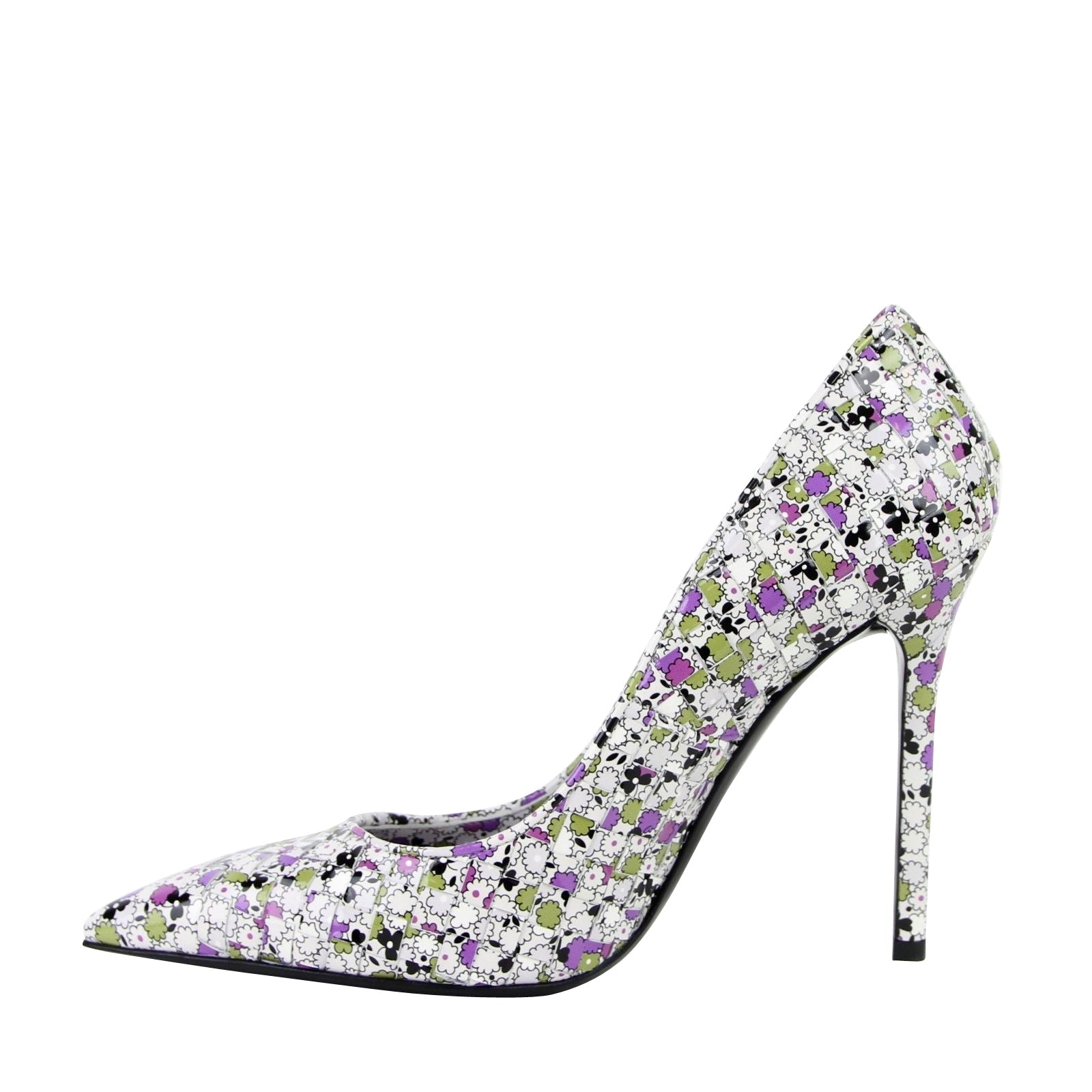 Bottega Veneta Women's Green / Purple Floral Woven Leather Heels 430541 8404