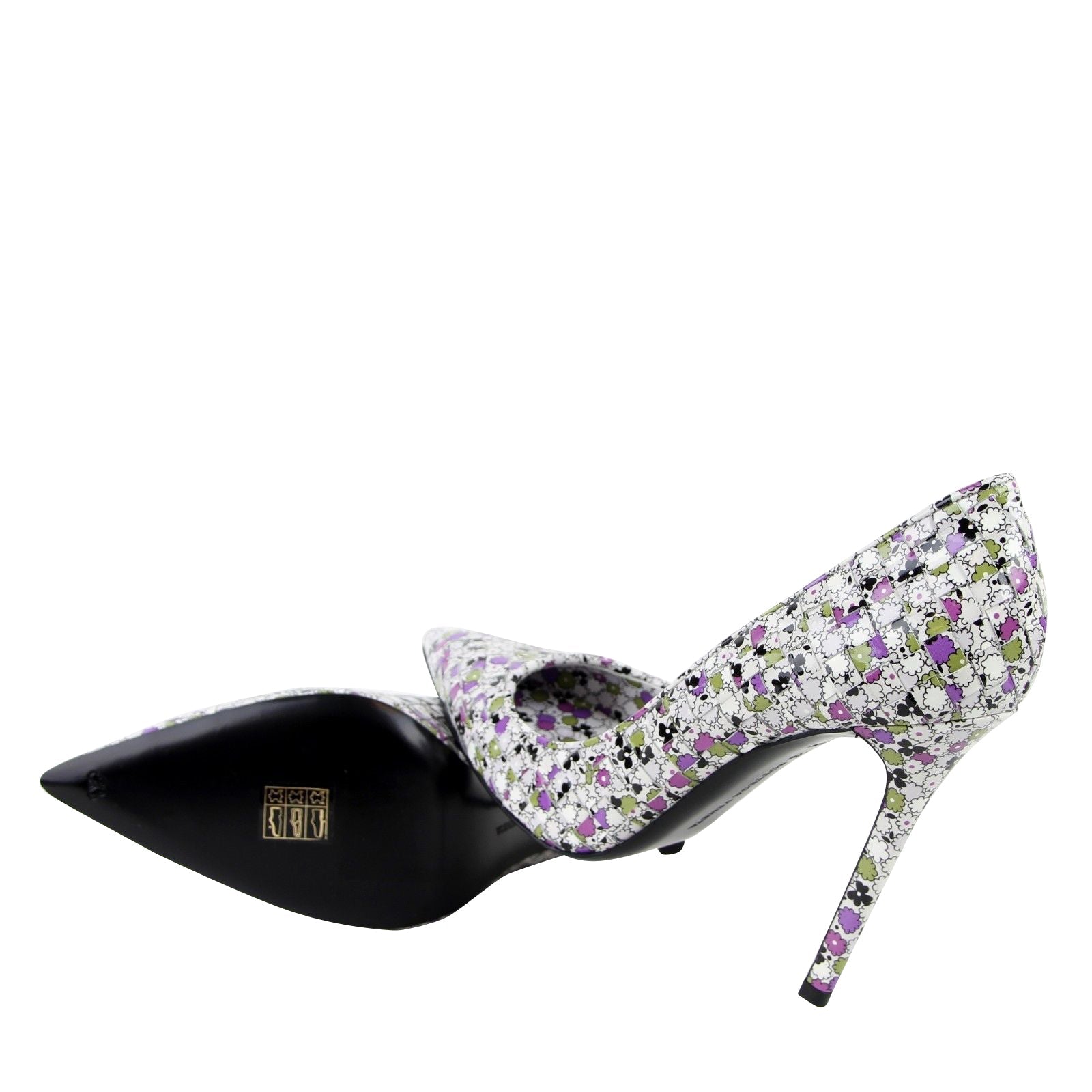 Bottega Veneta Women's Green / Purple Floral Woven Leather Heels 430541 8404