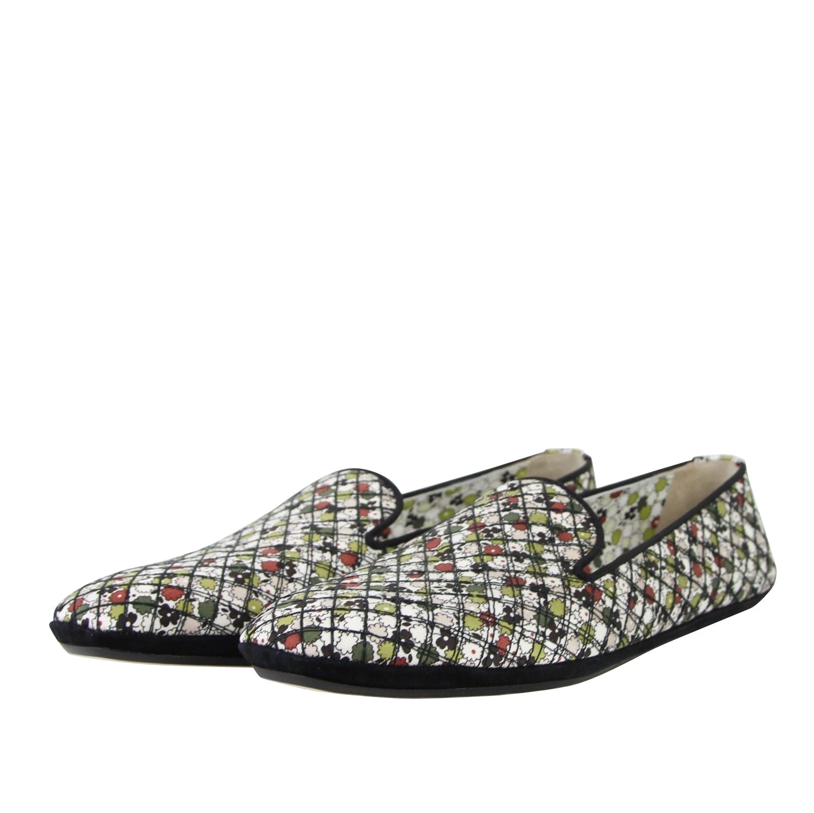 Bottega Veneta Women's Floral Green / Red / Black Fabric / Leather Ballet Flats (36 EU / 6 US)