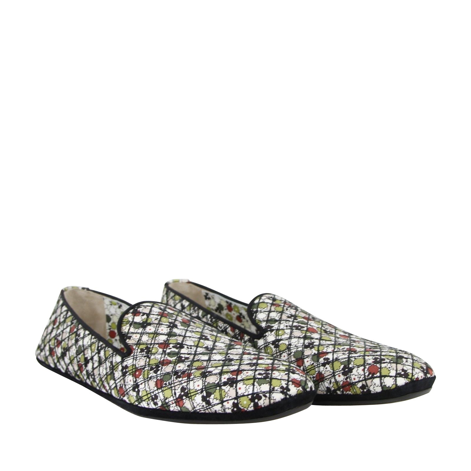 Bottega Veneta Women's Floral Green / Red / Black Fabric / Leather Ballet Flats (36 EU / 6 US)