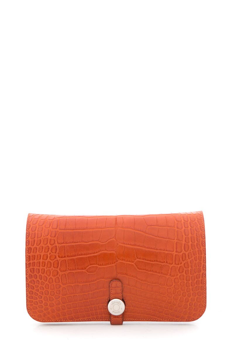 Hermès 2014 Orange Dogon Duo Alligator Wallet/ Clutch