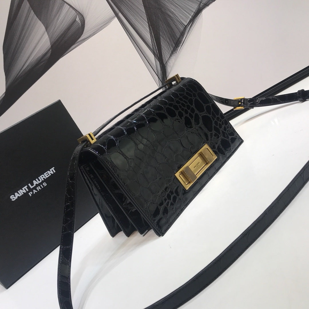 YSSL Cassandra Small Crossbody Bag With Stone Print Black For Women 7in/19cm YSL