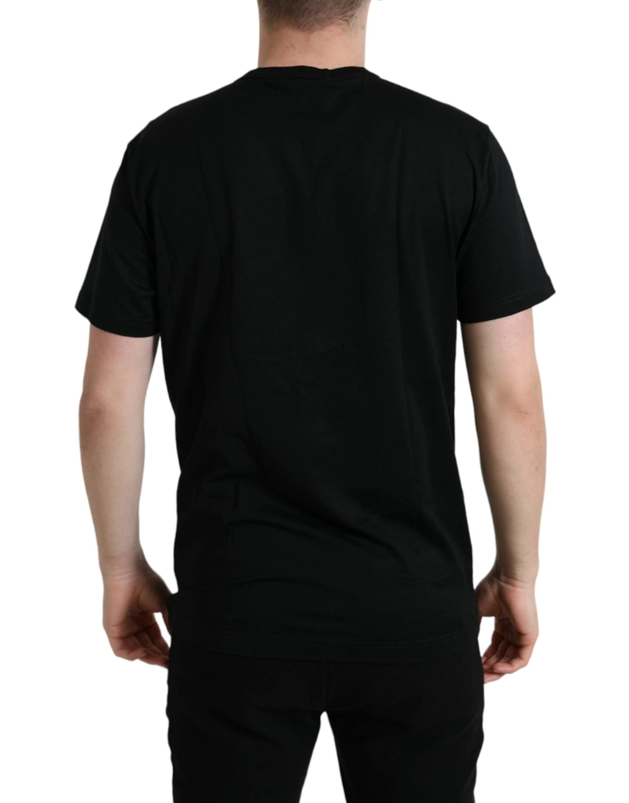 Dolce & Gabbana Black Cotton Dog Tag Round Neck T-shirt