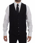 Dolce & Gabbana Black Striped Wool Logo Vest Gilet Weste