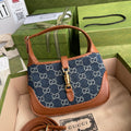 Gucci Jackie 1961 Mini Shoulder Bag Blue And Ivory Gucci Jacquard Denim For Women 7.5in/19cm Gucci ‎637092 2KQGucci 8375