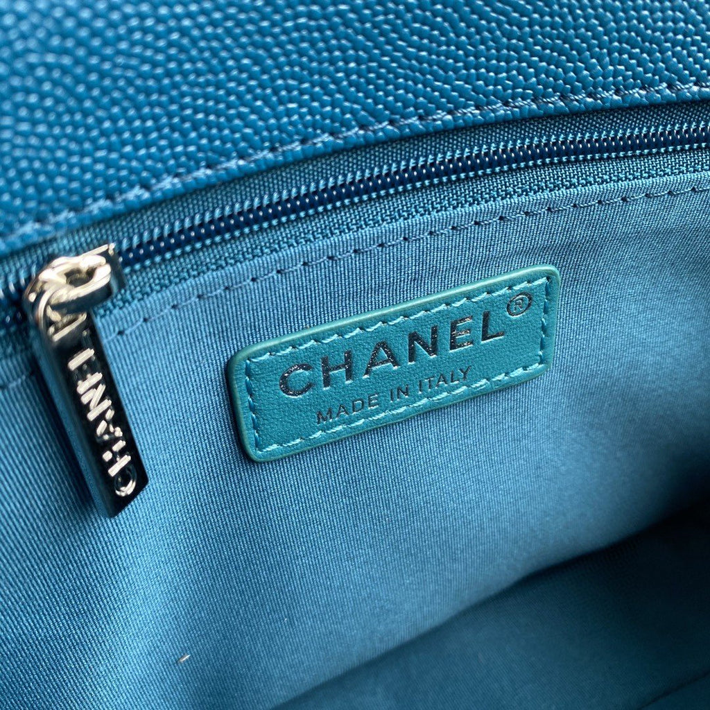 ChanelFlap Bag Red Hardware Grained Blue For Women, Women’s Handbags, Shoulder Bags 9.4in/24cm AS2303