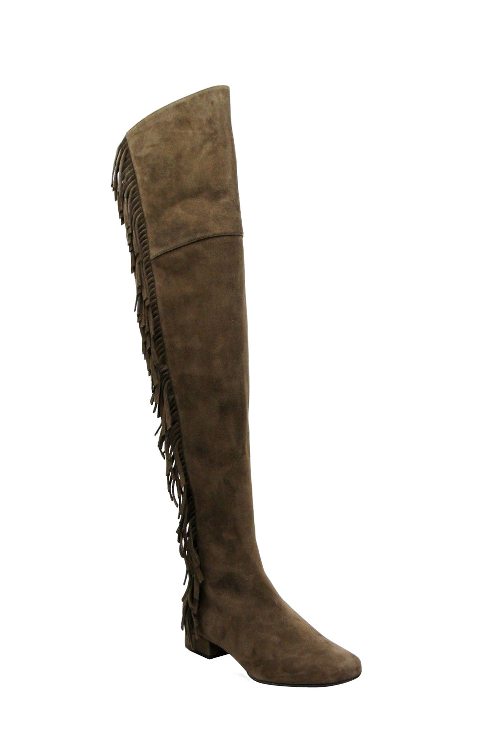 Saint Laurent Women's Over The Knee Brown Suede Fringed Boots (37 EU / 7 US)