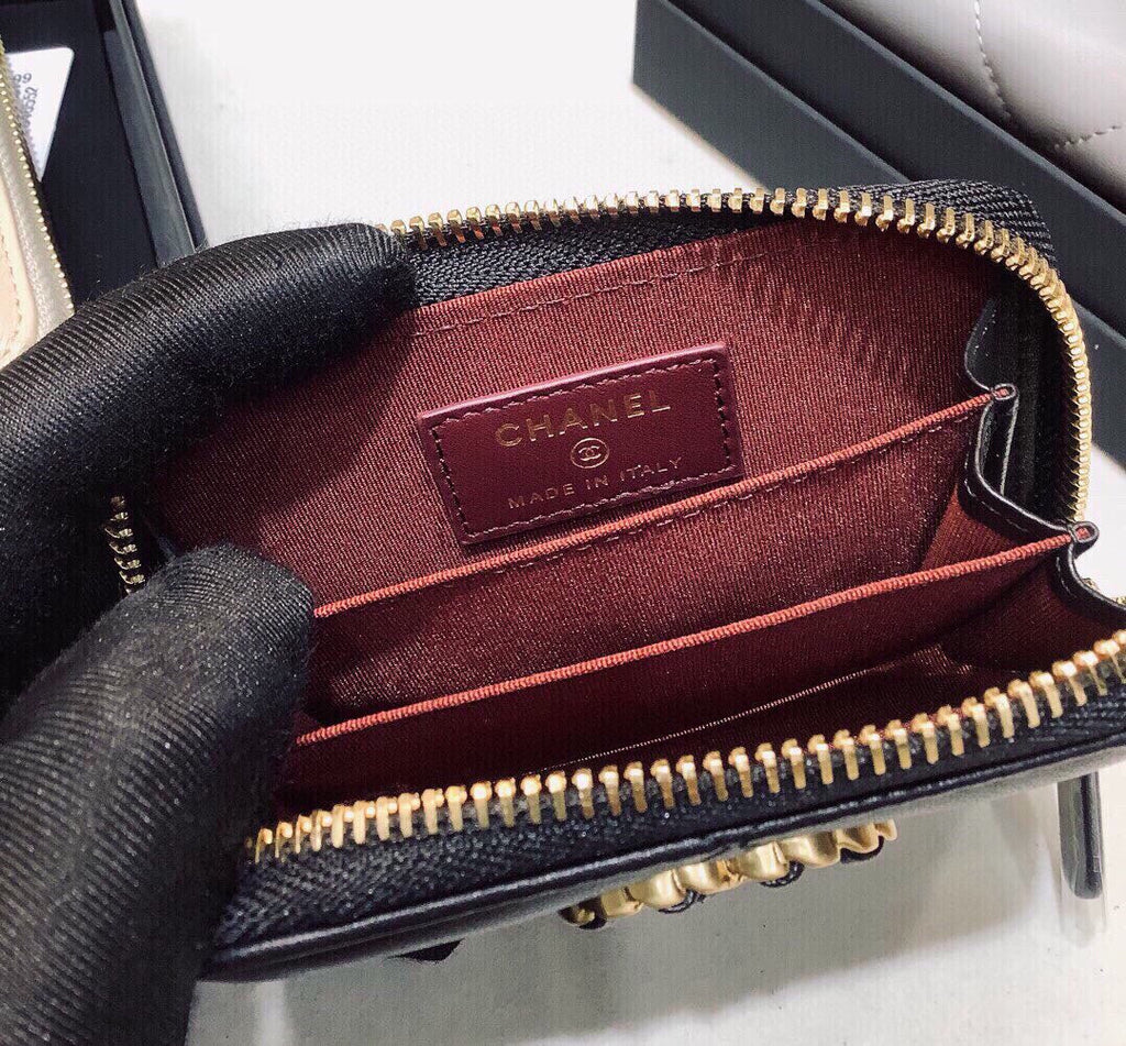 Chanel CHL 19 CARD HOLDER WITH ZIPPER LEATHER BLACK WALLET