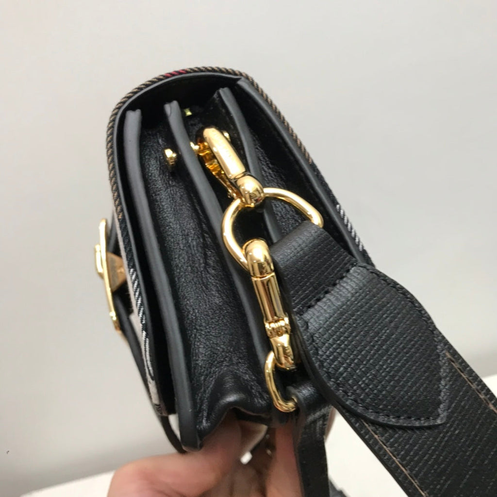 Small Bridle House Check And Buckle Crossbody Black For Women, Bags 7.8in/20cm